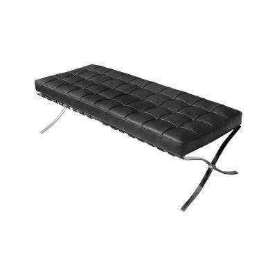Banco Barcelona Couro Naural Preto Base Inox Cor Preto