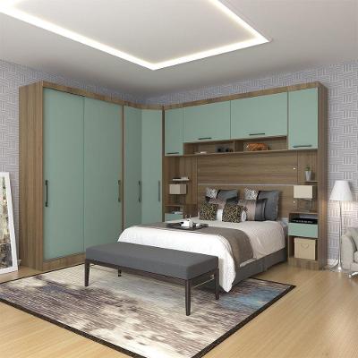 Quarto De Canto Casal Com Guarda Roupas Cabeceira E Mesas De Cabeceira Paris Luciane Móveis Avelã Pf Com Verde Pf