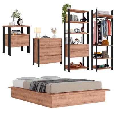 Jogo De Quarto Estilo Industrial 5 Peças F04 Preto/solanum
