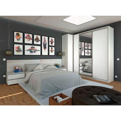 Quarto De Casal Com Guarda Roupa Com Espelho, Cabeceira E Mesa De Cabeceira Prime Legno Crema Com Branco