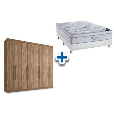 Cama Box Casal + Colchão Freedom Ortobom + Guarda Roupa Master Vip 8.4 Atacama
