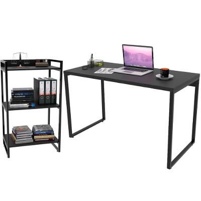 Kit Mesa Para Escritório Com Estante 120 Cm Preto Onix