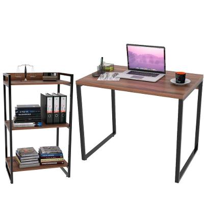 Kit Mesa Para Escritório Com Estante 90 Cm Nogal
