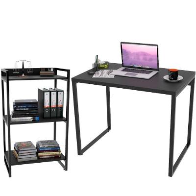 Kit Mesa Para Escritório Com Estante 90 Cm Preto Onix