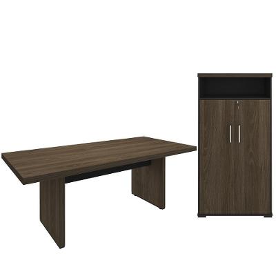 Kit Mesa Para Escritório 204x90cm Com Armário Charuto Preto
