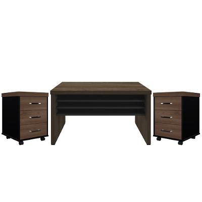 Kit Mesa Para Escritório 135cm E 2 Gaveteiros Charuto Preto