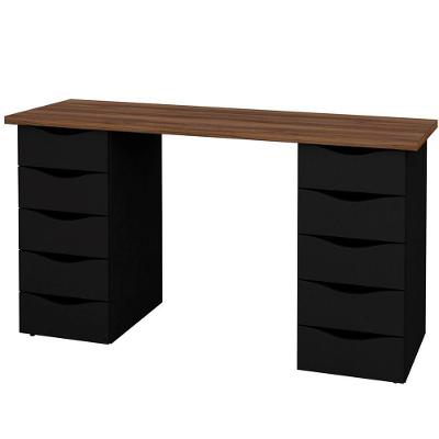 Mesa Para Escritório Escrivaninha Due Web Nogal A02 Preto