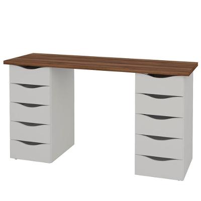 Mesa Para Escritório Escrivaninha Due Web Nogal A02 Branco