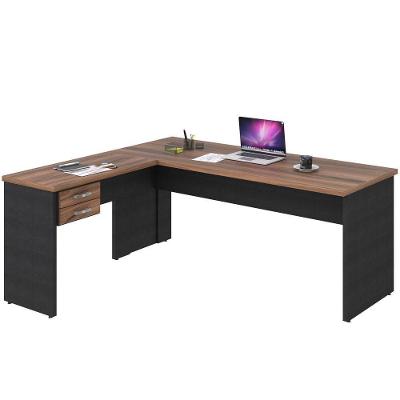 Mesa Para Escritório Em L 180x160cm Nogal Com Preto Onix