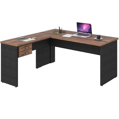 Mesa Para Escritório Em L 160x160cm Nogal Com Preto Onix