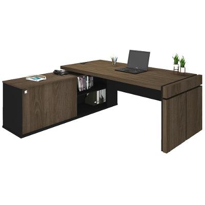 Mesa P/ Escritório Em L 200X183Cm Charuto Preto