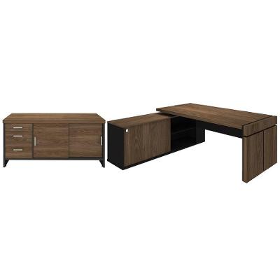 Kit Mesa P/ Escritório Em L 200X183 E Balcão Charuto Preto