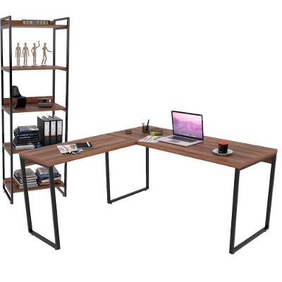 Kit Mesa Em L Com Estante 5 Prateleiras 150X150 Nogal