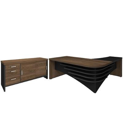 Kit Mesa P/ Escritório 200X180 E Balcão Charuto Preto