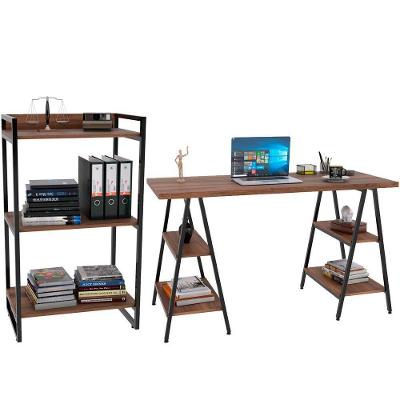 Kit Mesa Cavalete 135 Cm Com Estante 3 Prateleiras Nogal