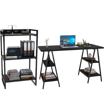 Kit Mesa Cavalete 135 Cm Com Estante 3 Prateleiras Preto