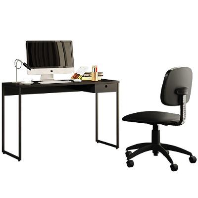 Kit Mesa Escritório Lead 1 Gaveta Preto E Cadeira Corano