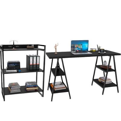 Kit Mesa Cavalete 150 Cm Com Estante 3 Prateleiras Preto