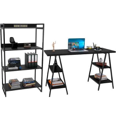 Kit Mesa Cavalete 150 Cm Com Estante 4 Prateleiras Preto