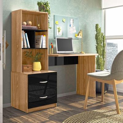 Escrivaninha Notebook Gaveta Cristal Preto Nature