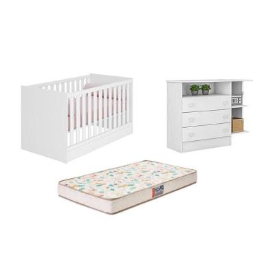 Berço Mini Cama c/Colchão /Comoda 3GVT c/Nicho Branco-Fdecor