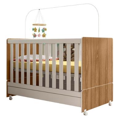 Berço Mini Cama 2 Em 1 Com Rodizios 3200 Nature Branco Plla Nature Branco