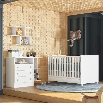 Kit Mini Cama E Cômoda 3 Gavetas Com Nicho Brilhar Branco