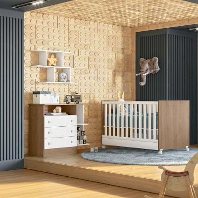 Kit Mini Cama E Cômoda 3 Gavetas Com Nicho Brilhar Branco