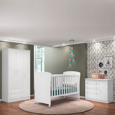 Kit Mini Cama Guarda Roupa 3 Portas 2 Gavetas Branco