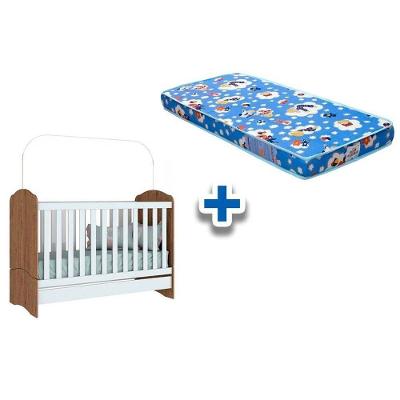 Berço Infantil Bala de Menta 3 em 1 + Colchão Ortobom Rústico/Branco - Henn