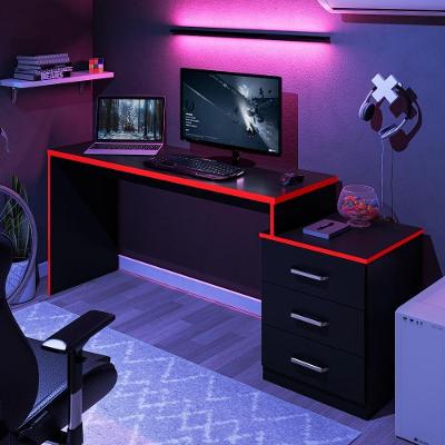 Mesa Para Computador Com 3 Gavetas Vijay Preto Vrermelho