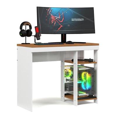 Escrivaninha Gamer Beta Quarto Com Prateleiras 103 Cm Branco/nature Branco/nature