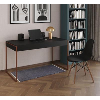 Mesa De Escritório Industrial Malta Preta 137X53Cm Base Cobre Com 1 Cadeira Preta Eames Eiffel Madei