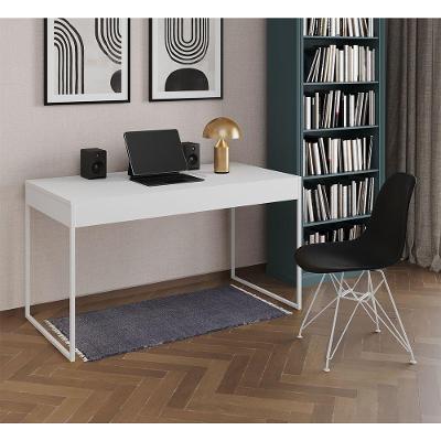 Escrivaninha Industrial Escritório Malta Branca Com 1 Cadeira Eames Eiffel Preta Base Ferro Marrom