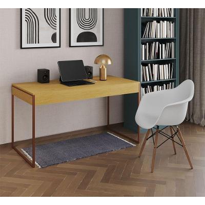 Escrivaninha Estilo Industrial Malta Canela 137X53Cm Base Cobre Com 1 Poltrona Branca Ea Marrom