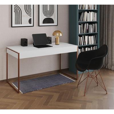 Escrivaninha Industrial Office Estudo Malta Branca 137X53Cm Com 1 Poltrona Preta Base C Marrom