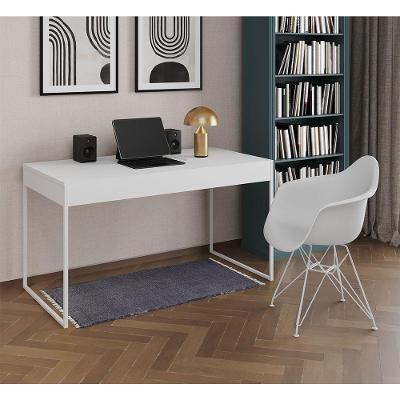 Escrivaninha Industrial Office Estudo Malta Branca 137X53Cm Com 1 Poltrona Branca Base Marrom