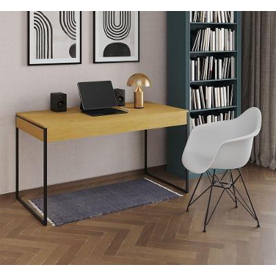 Escrivaninha Industrial Office Estudo Malta Canela 137X53Cm Com 1 Poltrona Branca Base Marrom
