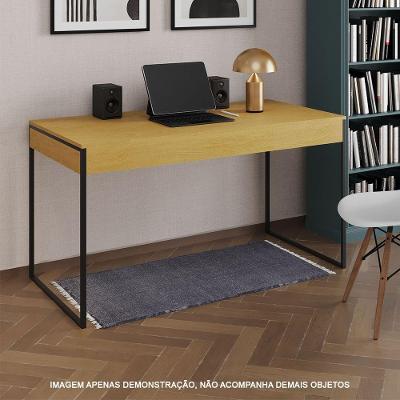 Escrivaninha Industrial Madeira Padrão Office Canela Malta Com Base Em Ferro Preto Marrom