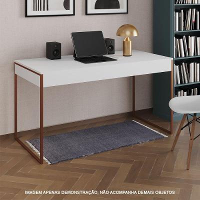 Escrivaninha Industrial Madeira Padrão Office Branca Malta Com Base Cobre Marrom
