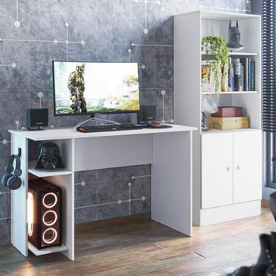 Kit Mesa Computador Gamer 3875 E Armario 2 Portas 4095 Branco Branco