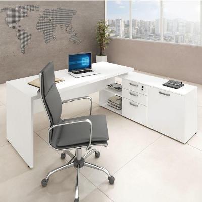 Mesa P/ Escritório Em L 1,90M Web40 C/ Armário Branco/Branco