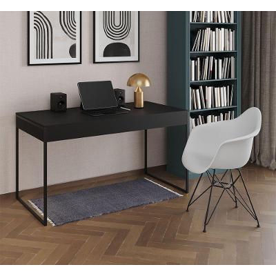 Escrivaninha Industrial Office Estudo Malta Preta 137X53Cm Com 1 Poltrona Branca Base F Cor: Preto
