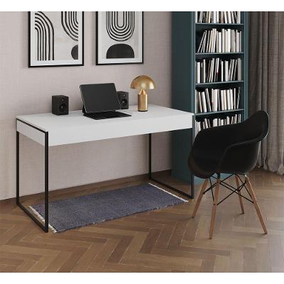 Escrivaninha Home Office Estilo Industrial Branca 137X53Cm Ferro Preto Com 1 Poltrona Preta