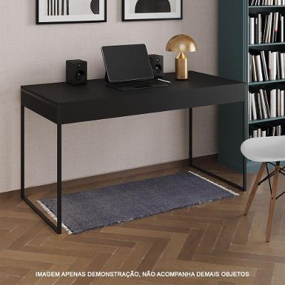 Escrivaninha Industrial Madeira Padrão Office Preta 137X53Cm Com Base Em Ferro Preto Cor: Preto