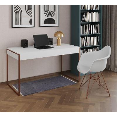 Escrivaninha Industrial Office Estudo Malta Branca 137X53Cm Com 1 Poltrona Branca Base Cor: Branco