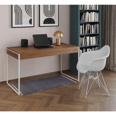 Escrivaninha Industrial Office Estudo Malta Amêndoa 137X53Cm Com 1 Poltrona Branca Base Cor: Amendoa