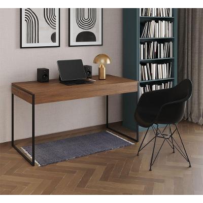 Escrivaninha Industrial Office Estudo Malta Amêndoa 137X53Cm Com 1 Poltrona Preta Base Cor: Amendoa