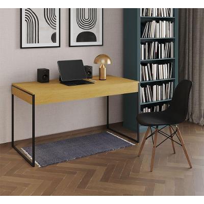 Mesa De Escritório Industrial Canela 137X53Cm Base Ferro Preto Com 1 Cadeira Pretae