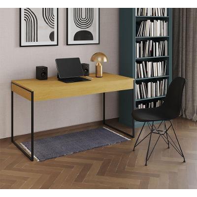 Escrivaninha Industrial Escritório Malta Canela 137X53Cm Com 1 Cadeira Preta Base Ferro Cor: Canela